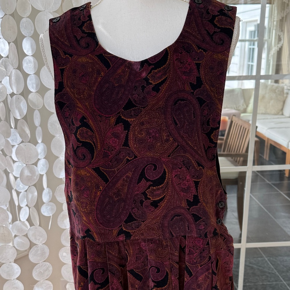 Bryn Connelly Velvet Paisley Sleeveless Burgundy Paisley Midi Dress